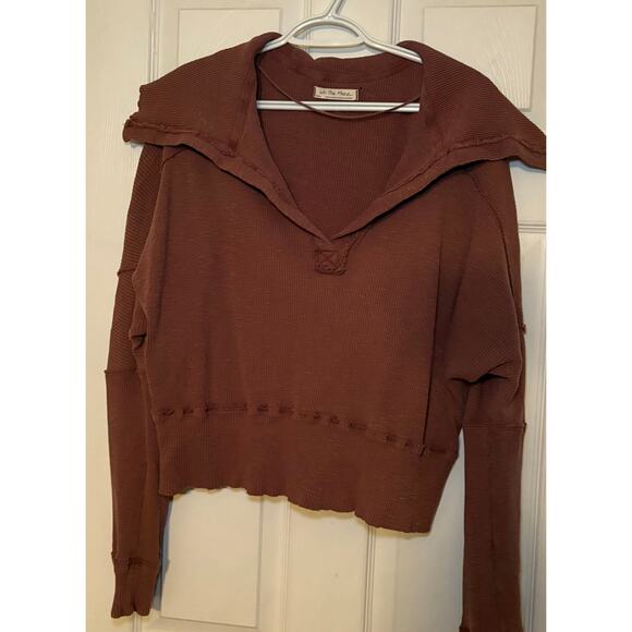 Free People mock neck sweatshirt size small brown - Picture 1 of 3
